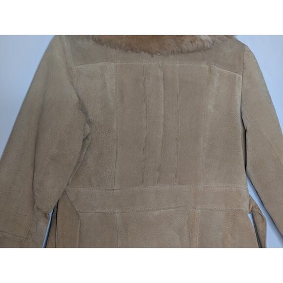VINTAGE Sears PennyLane Tan Suede Leather LambswoolSherpa TieWaist Coat Jacket - Picture 8 of 16